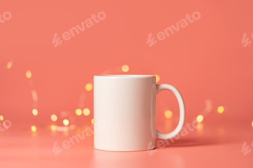 Preview: Ceramic mug mock up on pink background studio shot