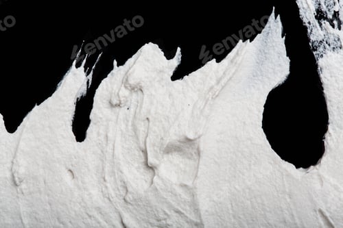 Preview: Structural Plaster White On A Black Background. White Cream. Paint Smear. Plasticine