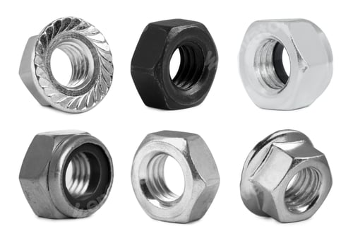 Preview: Different metal nuts isolated on white, set