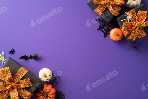 Preview: Black presents with orange bows, small pumpkins