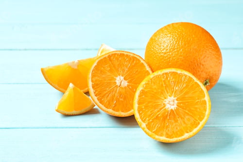 Preview: Fresh oranges on wooden background. Healthy fruits