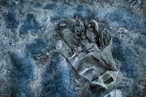 Preview: Used protective glove on floor of construction site