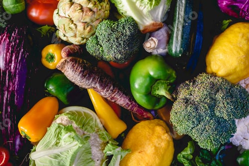 Preview: Vegetables, best health foods, radishes, onions, garlic, peppers, cabbage, broccoli.