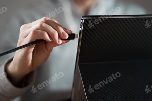 Preview: At hand of a man who transfers data