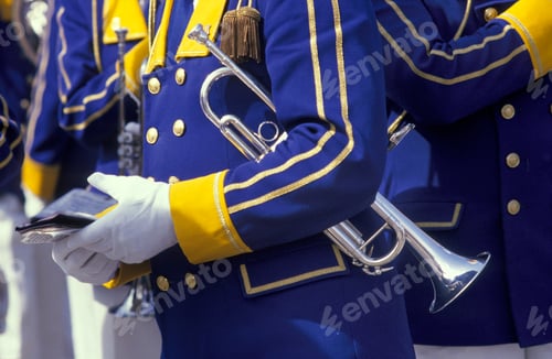 Preview: Marching Band Uniforms and Trumpets Close Up