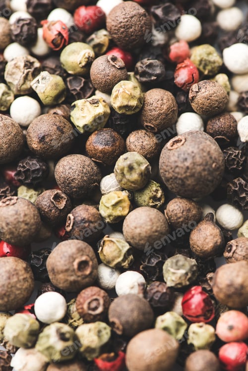 Preview: close-up shot of various spicy peppercorns