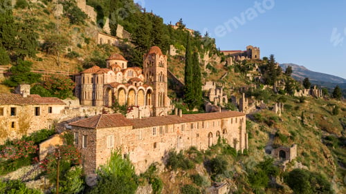 Preview: Temple of Agia Sofia and uphill castle of Mystras, Sparta, Peloponnese, Greece