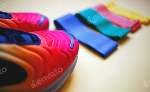 Preview: accessories for sports: sneakers and fitness elastic bands