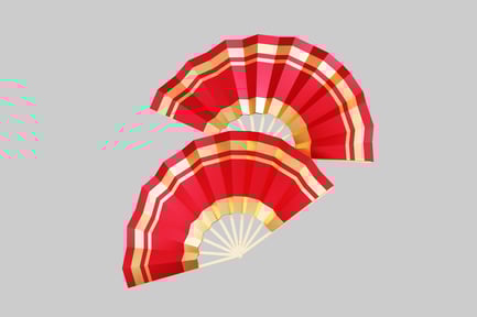 Preview: Paired red and gold striped fans