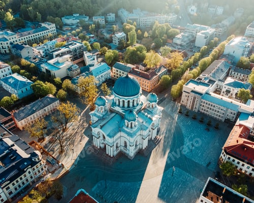 Preview: Aerial view of the St. Michael the Archangel's Church in Kaunas, Lithuania