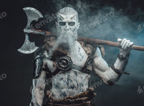 Preview: Savage northern undead with huge axe staring at camera