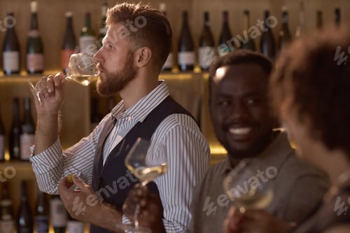 Preview: Caucasian Man Tasting White Wine