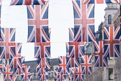 Preview: Union Jack flags hang in Central London in preperation for the royal wedding