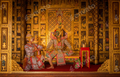 Preview: Khon is art culture Thailand Dancing in masked Tos-sa-kan and Hanuman are fighting in literature Ram