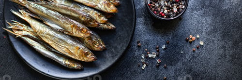 Preview: Fish Sardine Sprats Smoked Or Salted Seafood Mackerel Omega-3 On The Table Tasty Top View Copy