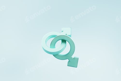Preview: Two related male signs. Gay relationship symbol. 3D rendering.