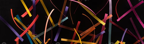 Preview: top view of multicolored abstract lines scattered isolated on black background, connection and