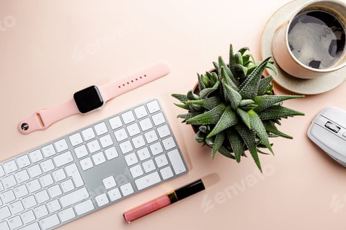 Preview: Flat lay office table desk