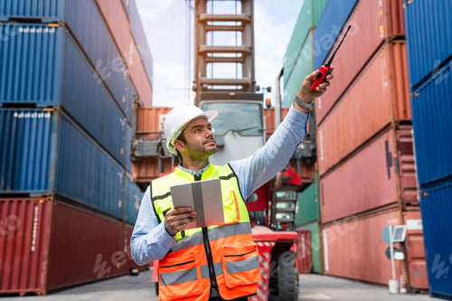 Preview: Male Container yard worker control and checking container.