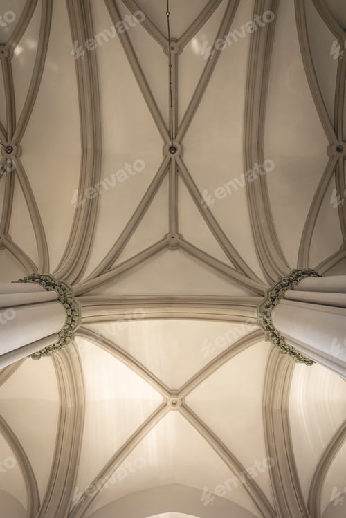 Preview: Details of the interior of the Catholic church in light colors.