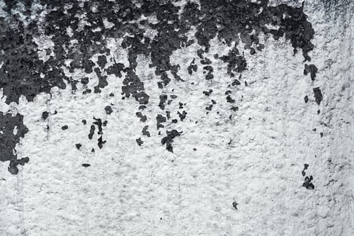 Preview: Textured surface with peeling dark paint on a rough white wall, abstract background