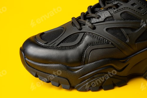 Preview: Black new sport sneakers on yellow background