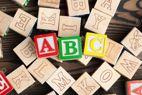 Preview: Alphabet blocks ABC on wooden table