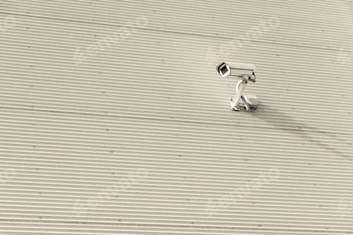Preview: One Chamber For Video Surveillance On A Big Wall From Corrugated Iron Of Beige Color And A Lot Of