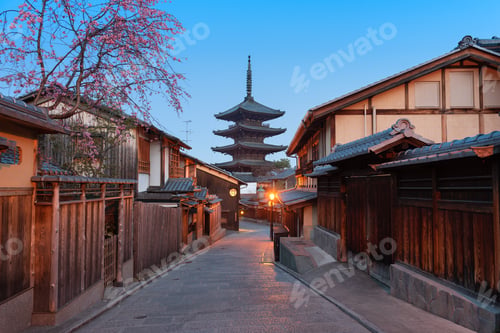 Preview: Kyoto, Japan Pagoda and Street at Twilight