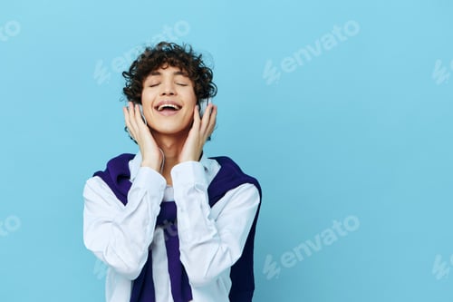 Preview: teenager in headphones listening to music isolated backgrounds