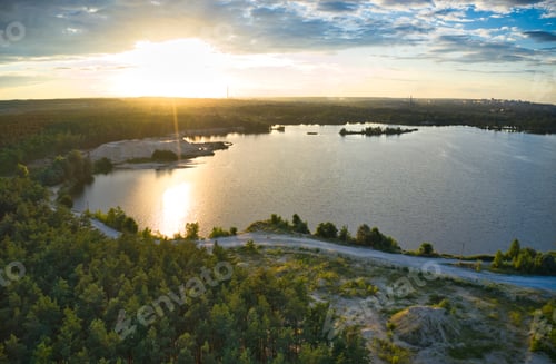 Preview: Lake near the forest and the city in the background