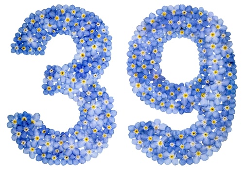 Preview: Arabic numeral 39, thirty nine, from blue forget-me-not flowers