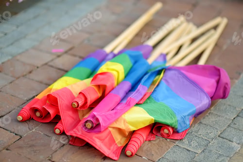 Preview: Rainbow flags laying on the ground during the Lgbt Pride Parade.