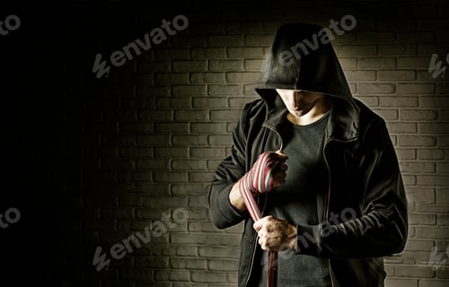Preview: Young Boxer Preparing For Fight, Wrapping Hands With Bandage, Copy Space. Mixed Media