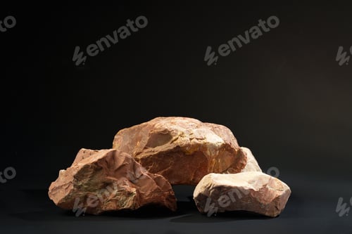 Preview: Pieces of granite stone on black background studio shot