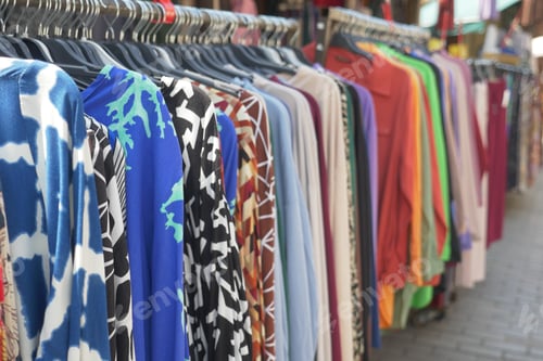 Preview: close up of many women cloths display for sale