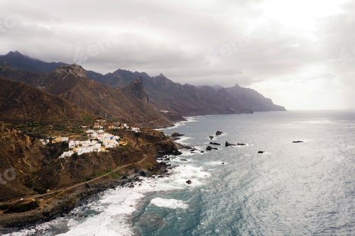 Preview: Rough rocky cliffs in the North of Tenerife. Beautiful Benijo beach in the Canary Islands. Rocks