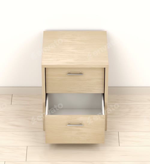 Preview: Wood nightstand with open drawer