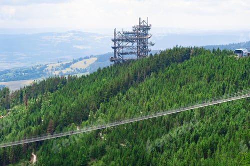 Preview: Sky walk observation tower in the forest between mountain hills near Sky Bridge 721