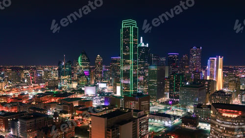 Preview: Dallas, Texas Cityscape with Skyscrapers Illuminated at Night