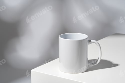 Preview: One white mug on gray background with shadow