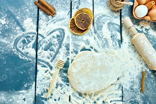 Preview: Baking ingredients background, baking concept, top view.