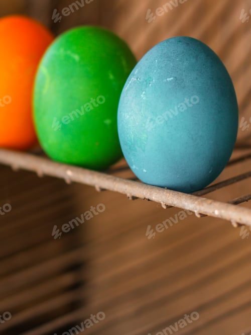 Preview: Easter Eggs. (Traditional Decoration And Treats). Copy Space. Top View
