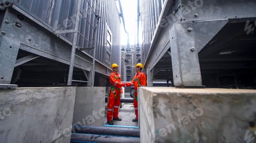 Preview: Engineers collaborating in industrial facility during daytime inspection