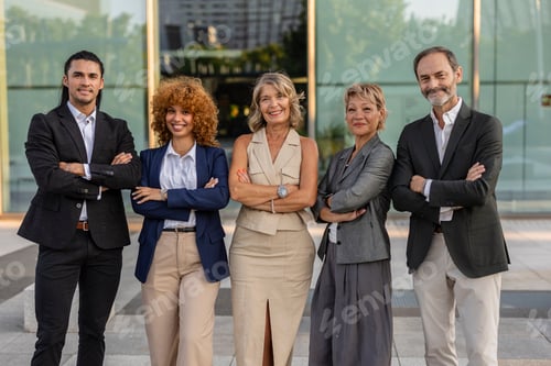 Preview: Diverse business team smiling with arms crossed