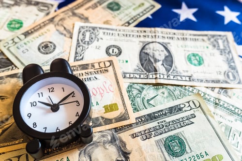 Preview: Alarm clock on dollar bills warning of the economic recession.