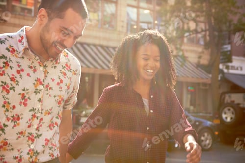 Preview: Young Couple Crossing Urban Street In New York City