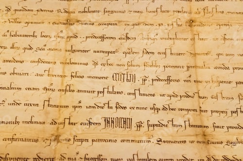 Preview: Latin manuscript and crumpled paper on the cathedral of Segorbe.
