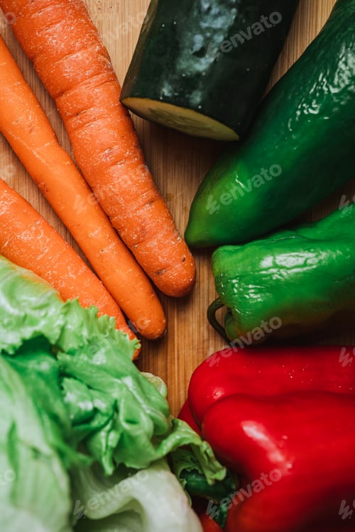 Preview: Different vegetables on a wooden table