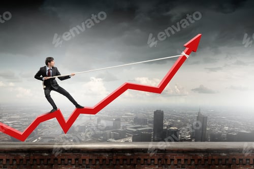 Preview: Businessman Pulling Arrow With Rope And Making It Raise Up